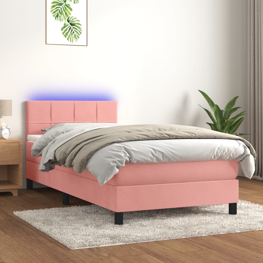 Letto a Molle con Materasso e LED-Struttura Letto con Materasso Rosa 80x200 cm in Velluto 247739