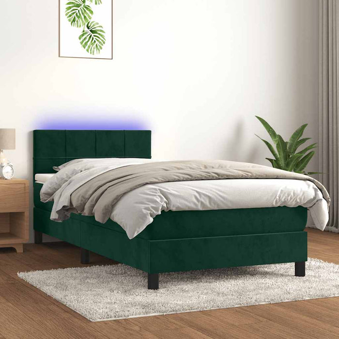 Letto a Molle con Materasso e LED Verde Scuro 90x190 cm Velluto 3134378