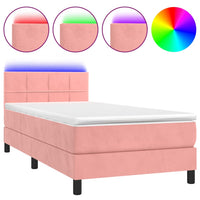 Letto a Molle con Materasso e LED-Struttura Letto con Materasso Rosa 90x190 cm in Velluto 217162