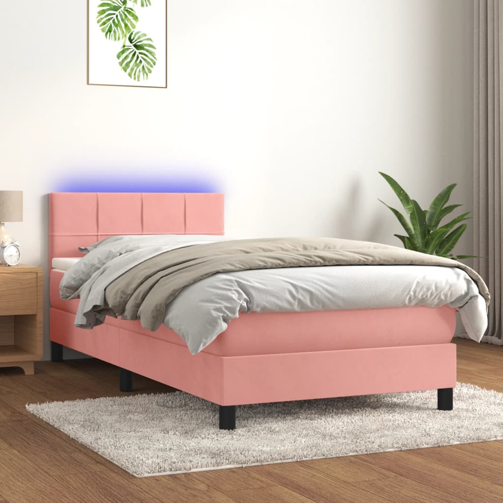 Letto a Molle con Materasso e LED-Struttura Letto con Materasso Rosa 90x190 cm in Velluto 217162