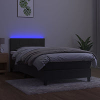 Letto a Molle con Materasso e LED-Struttura Letto con Materasso Grigio Scuro 90x200cm Velluto 437192