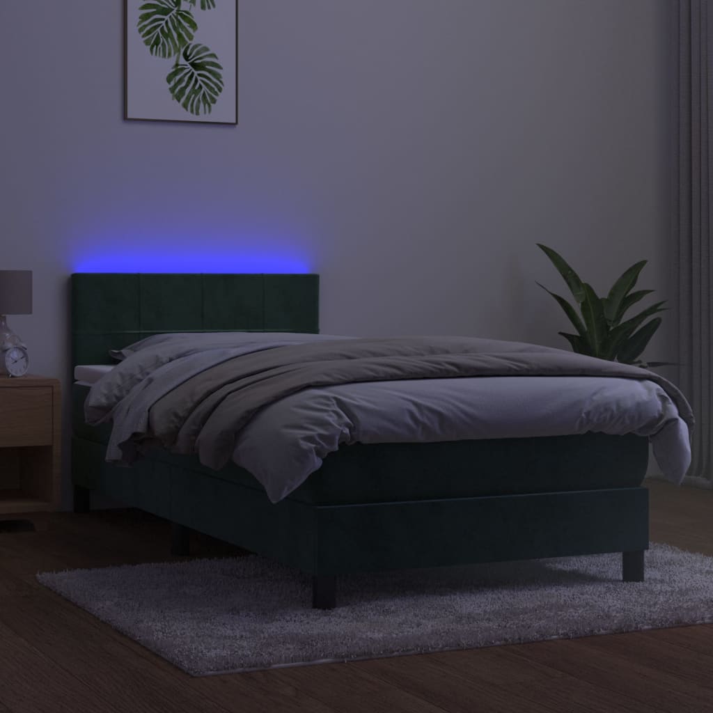 Letto a Molle con Materasso e LED-Struttura Letto con Materasso Verde Scuro 90x200cm Velluto 138824