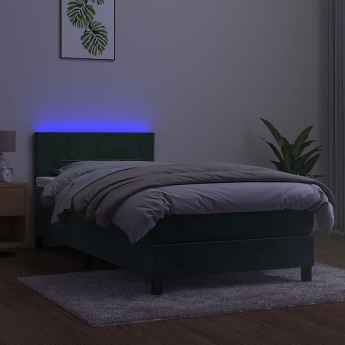 Letto a Molle con Materasso e LED-Struttura Letto con Materasso Verde Scuro 90x200cm Velluto 138824