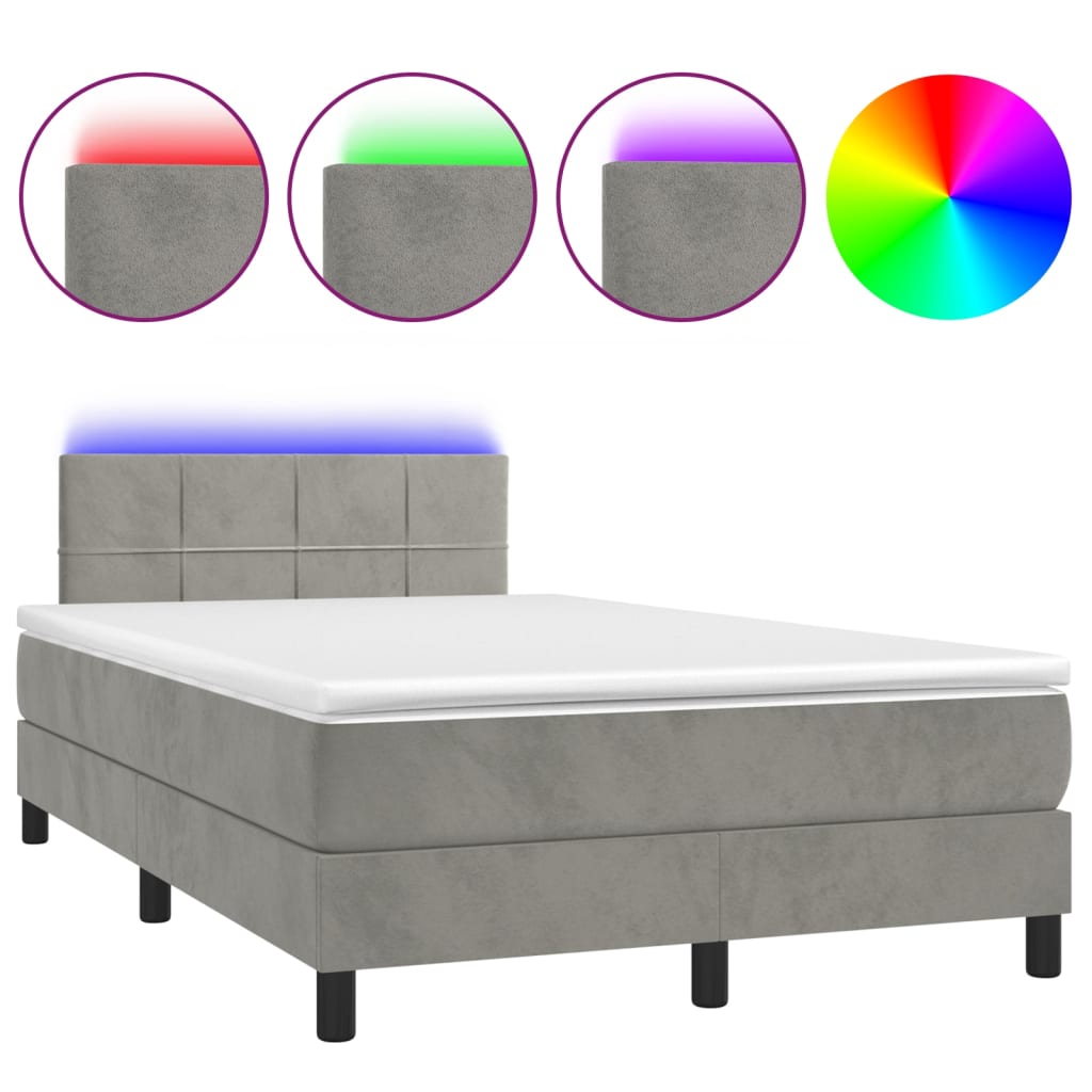 Letto a Molle Materasso e LED Grigio Chiaro 120x200 cm Velluto 3134393