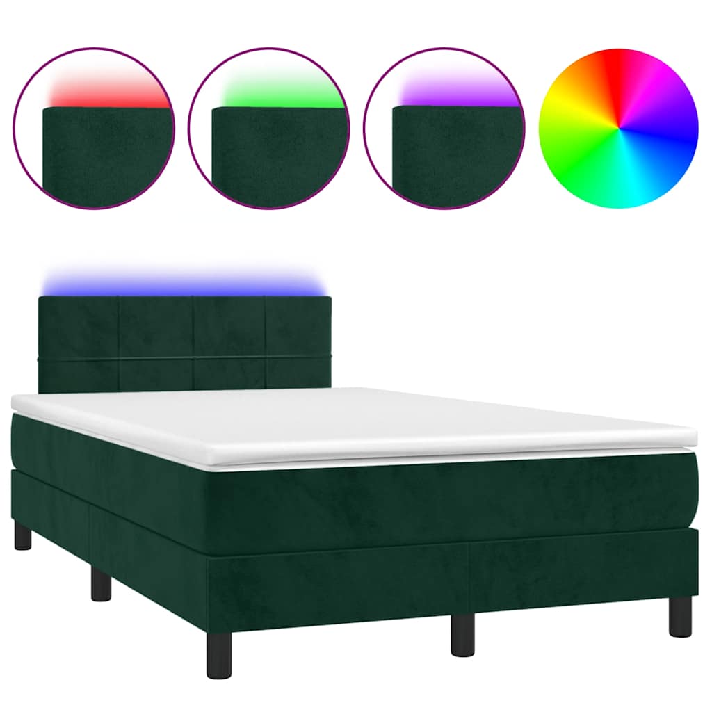 Letto a Molle con Materasso e LED Verde Scuro 120x200cm Velluto 3134396