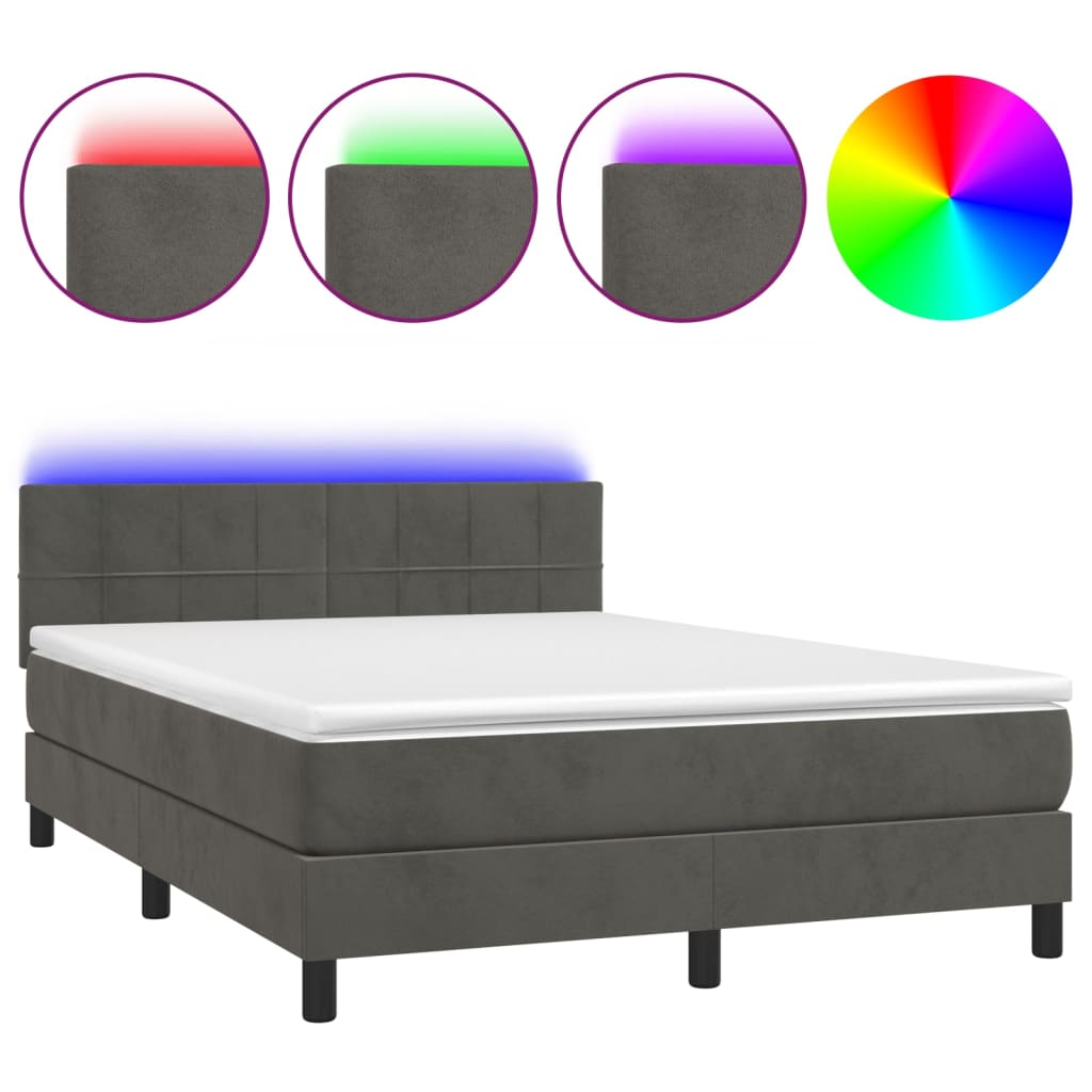 Letto a Molle con Materasso e LED Grigio Scuro 140x190 cm 3134400