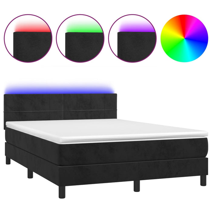 Letto a Molle con Materasso e LED Nero 140x190 cm in Velluto 3134401
