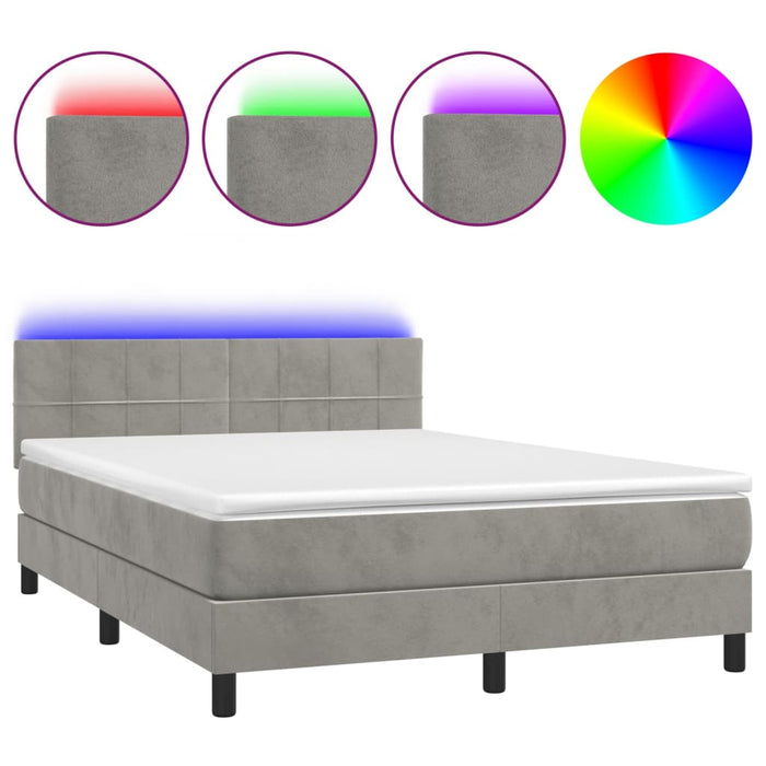 Letto a Molle Materasso e LED Grigio Chiaro 140x200 cm Velluto 3134405