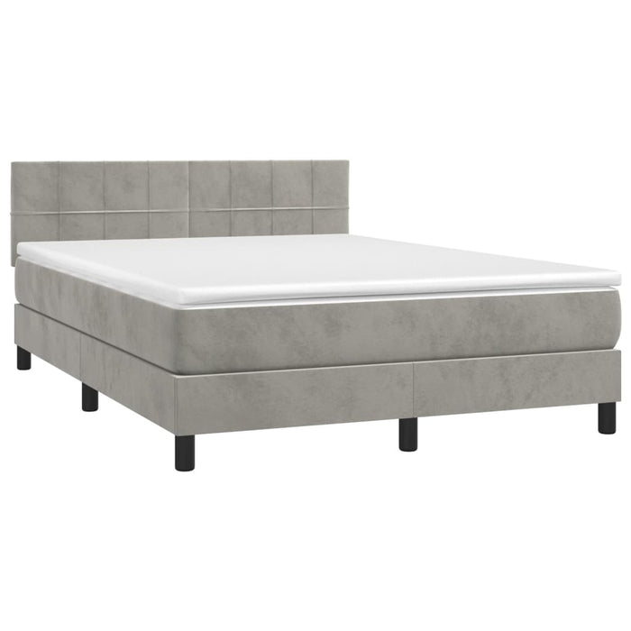 Letto a Molle Materasso e LED Grigio Chiaro 140x200 cm Velluto 3134405