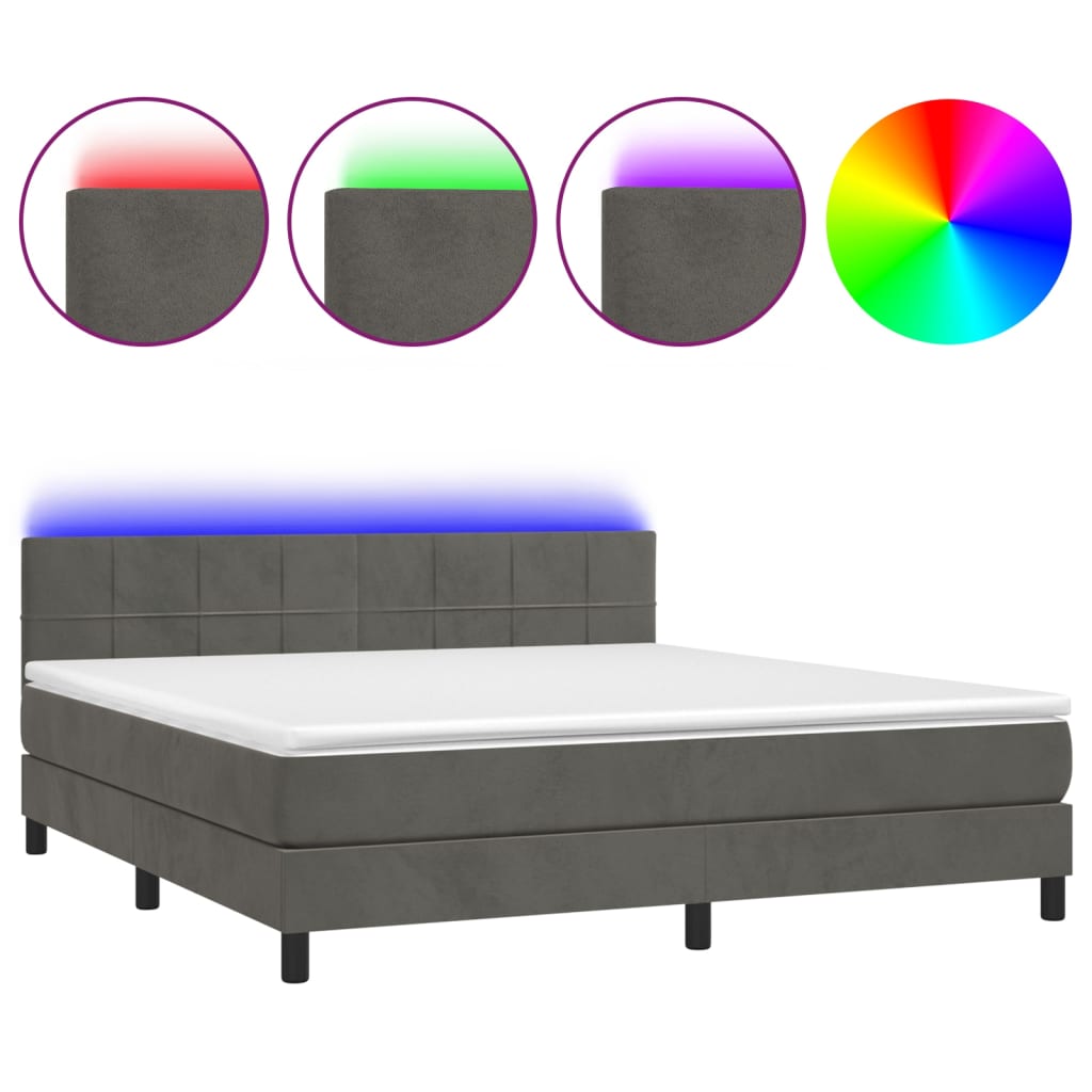Letto a Molle con Materasso e LED Grigio Scuro 160x200 cm cod mxl 37955