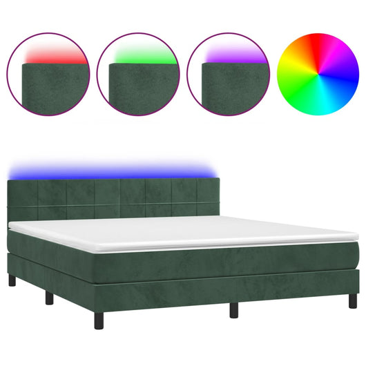Letto a Molle con Materasso e LED Verde Scuro 180x200cm Vellutocod mxl 74922