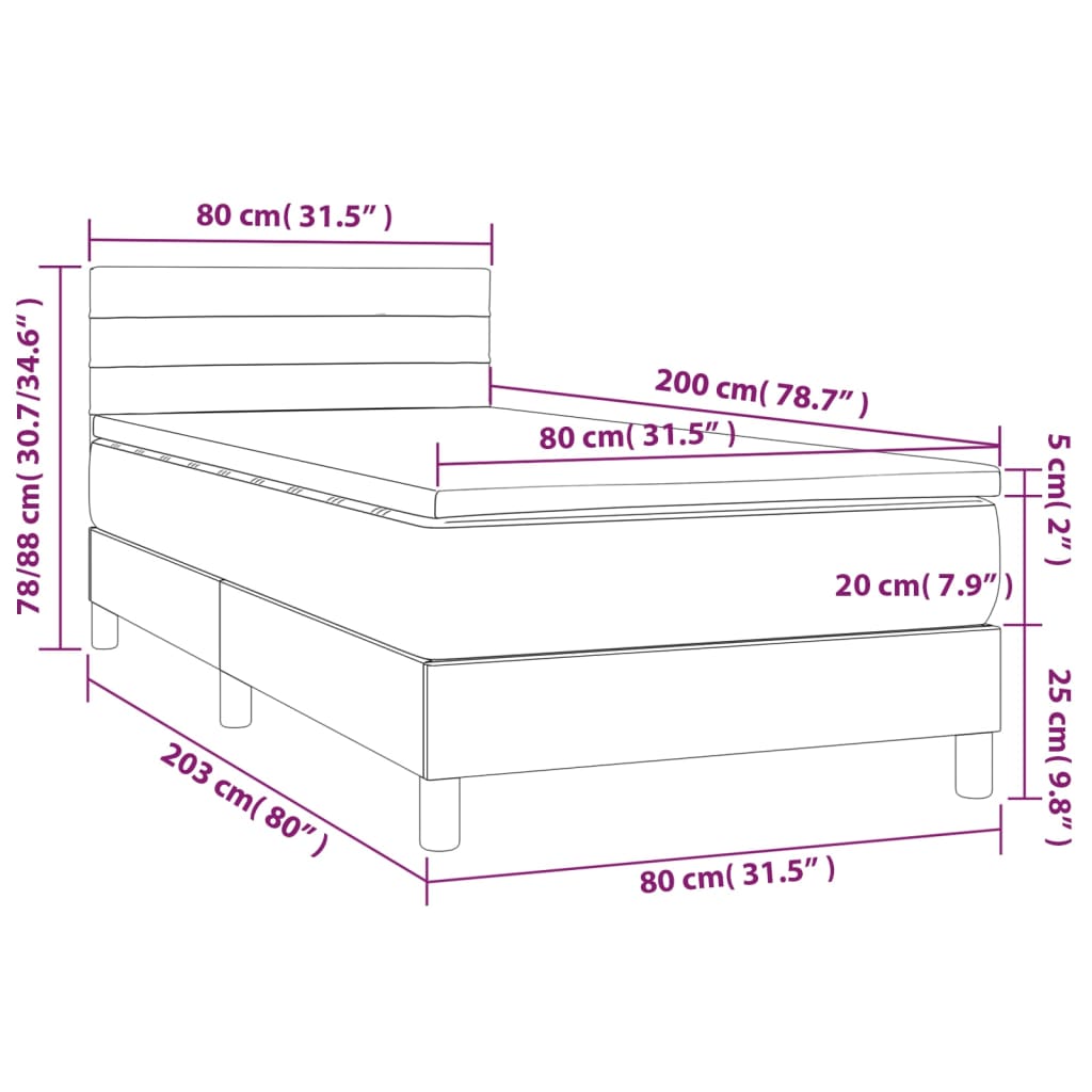Letto a Molle con Materasso e LED-Struttura Letto con Materasso Blu Scuro 80x200cm in Velluto 889298