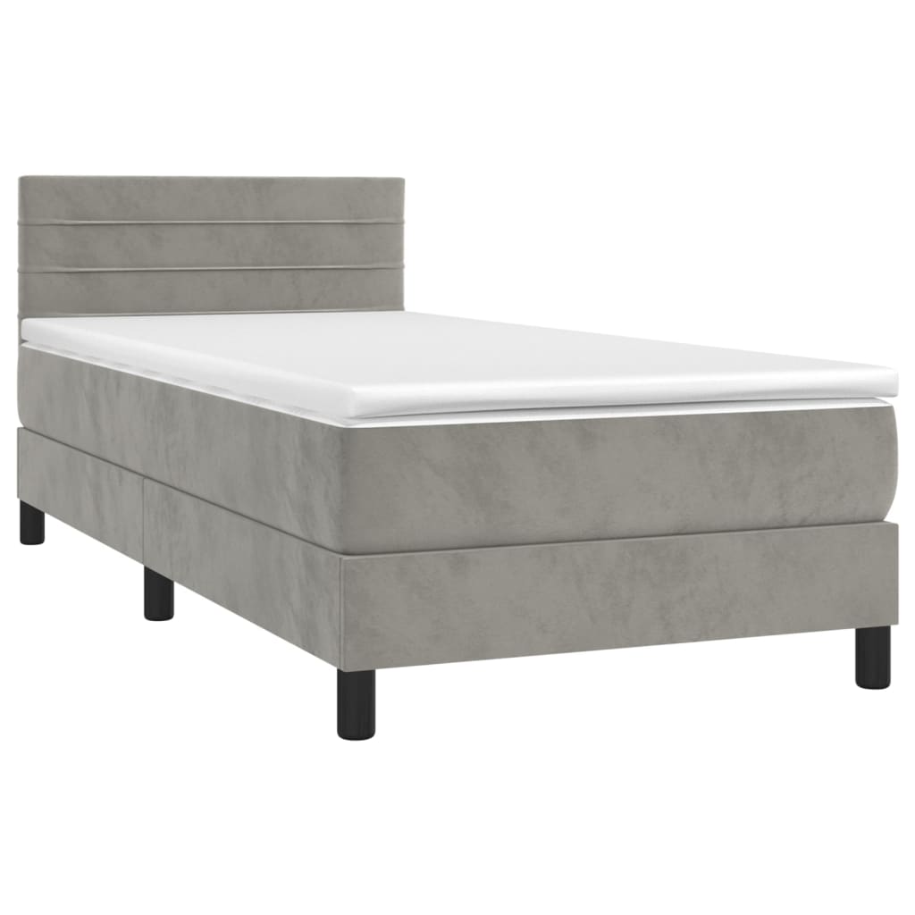 Letto a Molle Materasso e LED Grigio Chiaro 90x190 cm Vellutocod mxl 98909