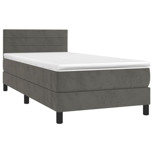 Letto a Molle con Materasso e LED Grigio Scuro 90x190cm Velluto 3134436