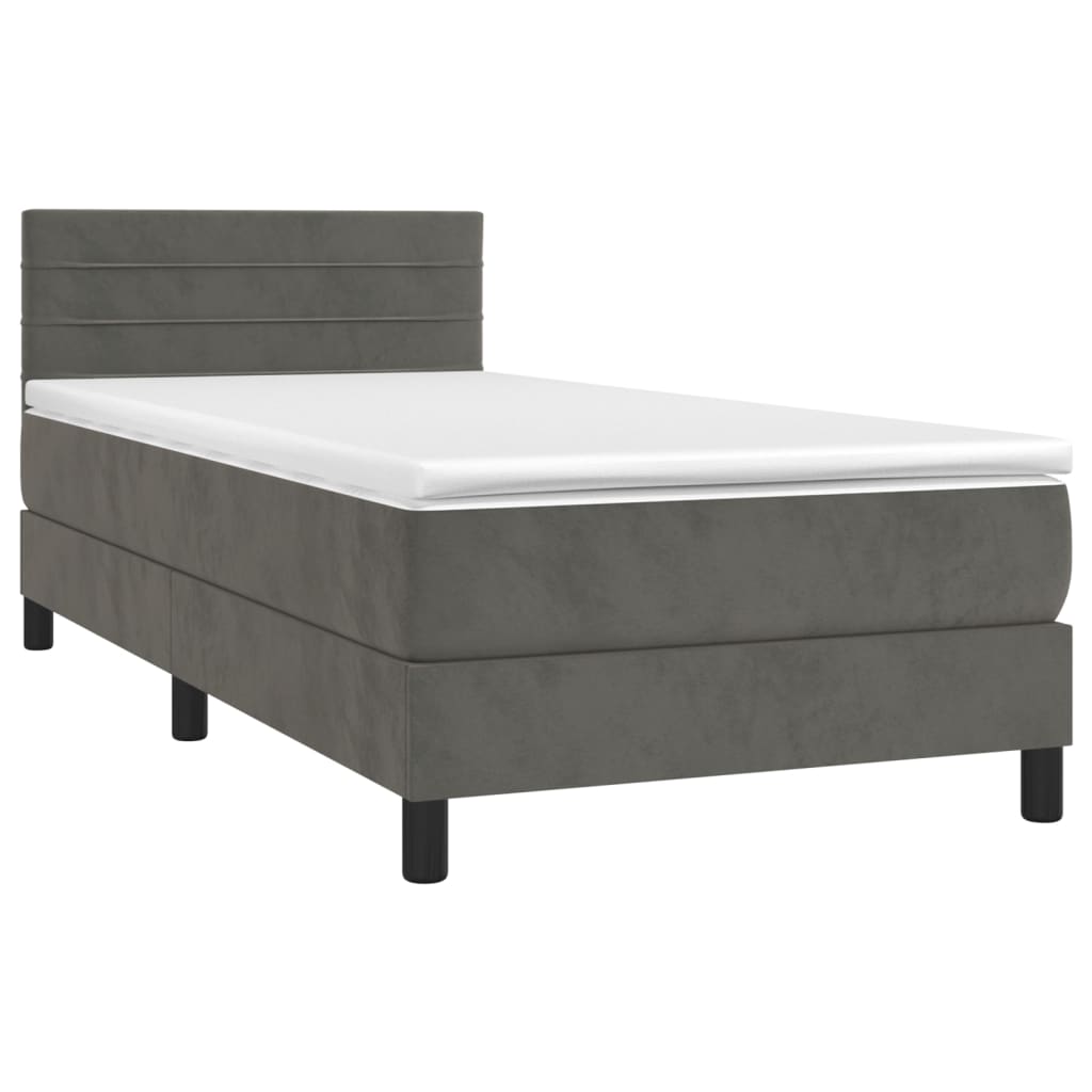 Letto a Molle con Materasso e LED-Struttura Letto con Materasso Grigio Scuro 90x190cm Velluto 507821
