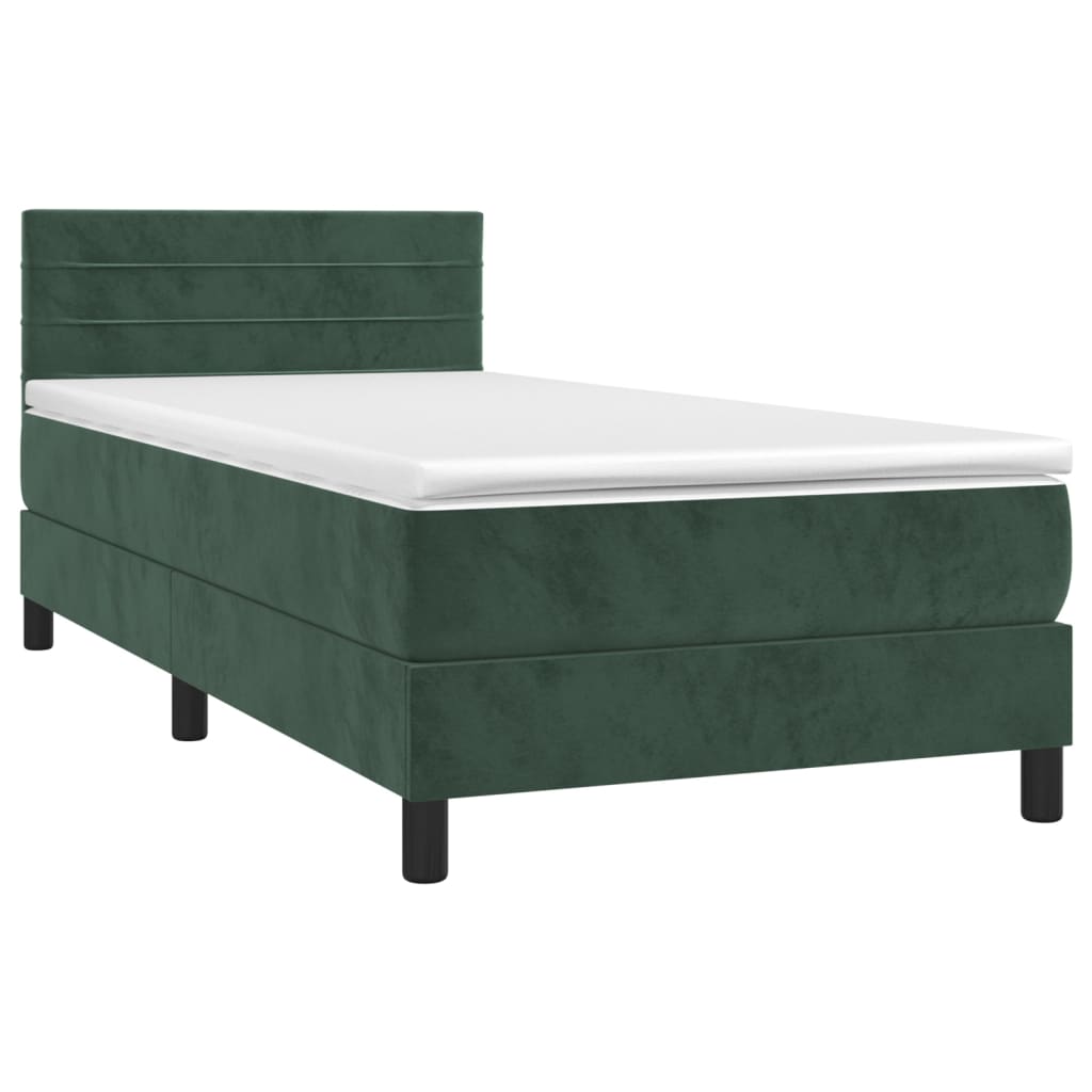 Letto a Molle con Materasso e LED Verde Scuro 90x190 cm Velluto 3134438