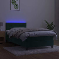 Letto a Molle con Materasso e LED Verde Scuro 90x190 cm Velluto 3134438