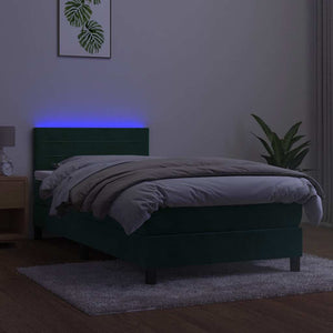 Letto a Molle con Materasso e LED Verde Scuro 90x190 cm Velluto 3134438