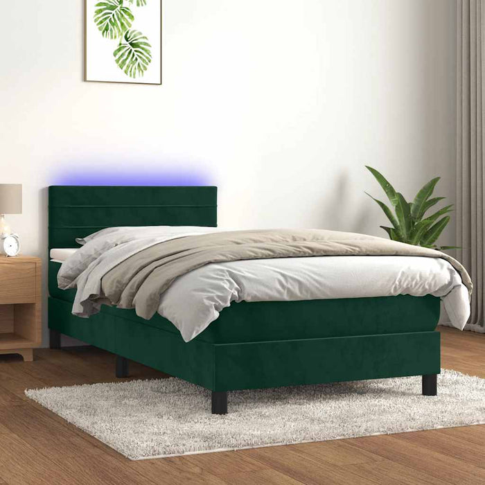 Letto a Molle con Materasso e LED-Struttura Letto con Materasso Verde Scuro 90x190 cm Velluto 310180