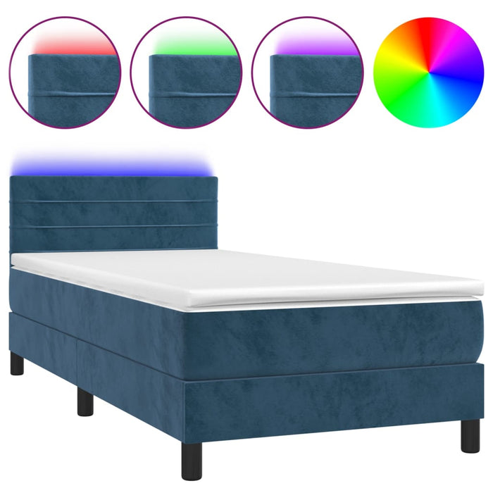 Letto a Molle con Materasso e LED-Struttura Letto con Materasso Blu Scuro 90x190cm in Velluto 530760