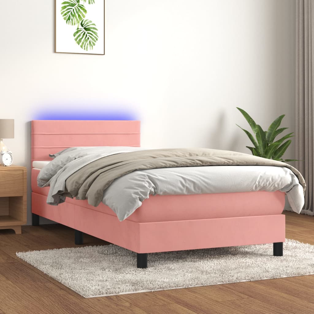 Letto a Molle con Materasso e LED Rosa 90x190 cm in Velluto cod mxl 67934