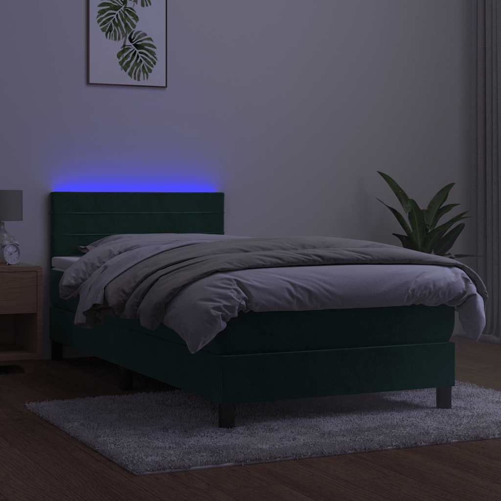 Letto a Molle con Materasso e LED-Struttura Letto con Materasso Verde Scuro 90x200cm Velluto 644050