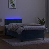 Letto a Molle con Materasso e LED Blu Scuro 90x200cm in Velluto 3134445
