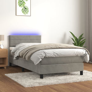 Letto a Molle con Materasso e LED-Struttura Letto con Materasso Grigio Chiaro 100x200 cm Velluto 432268