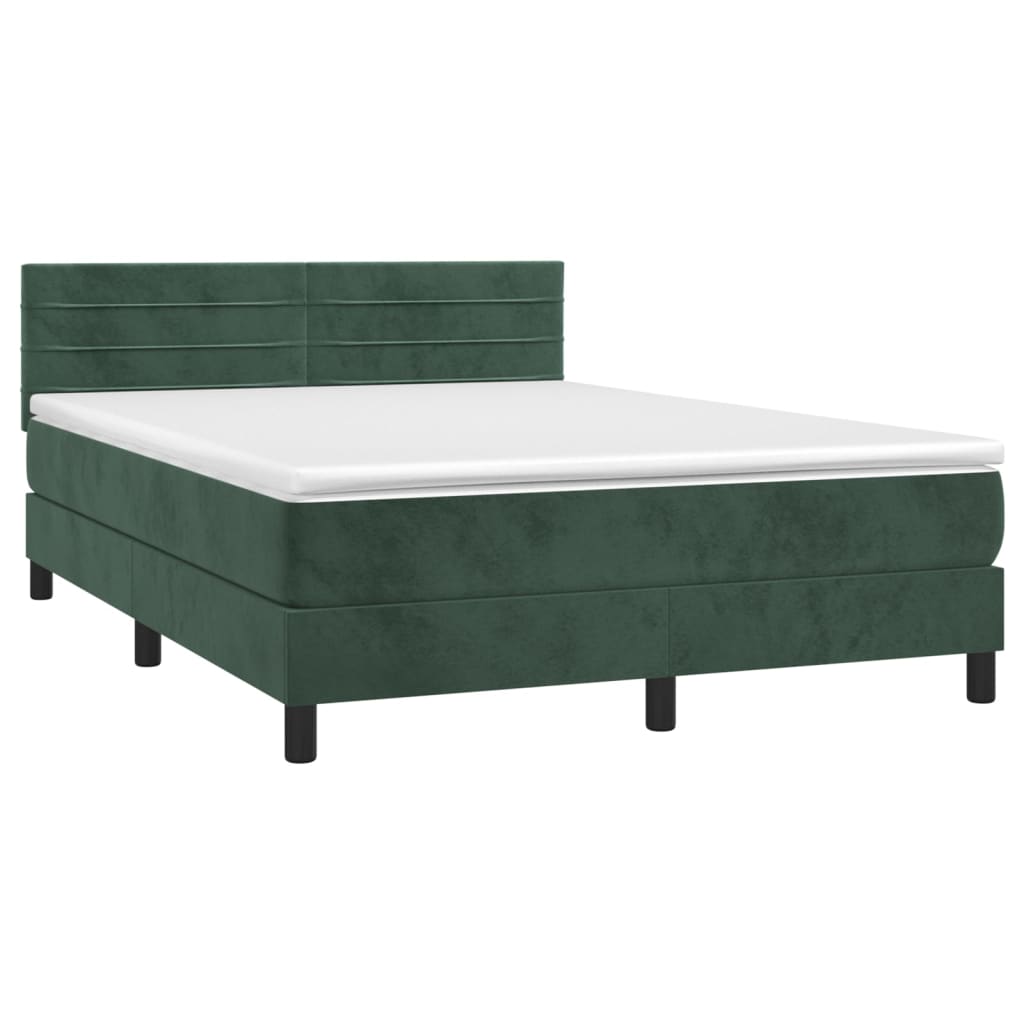 Letto a Molle con Materasso e LED Verde Scuro 140x200cm Velluto 3134468