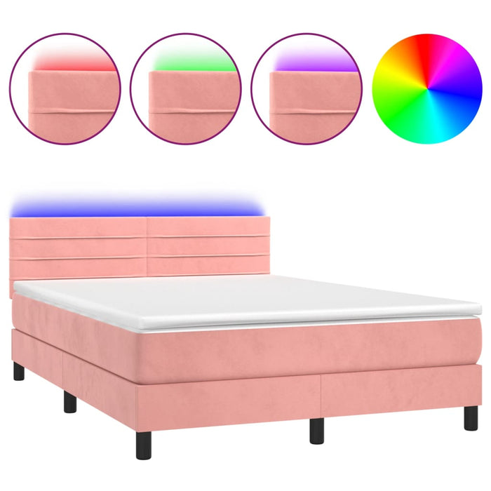 Letto a Molle con Materasso e LED Rosa 140x200 cm in Velluto 3134470