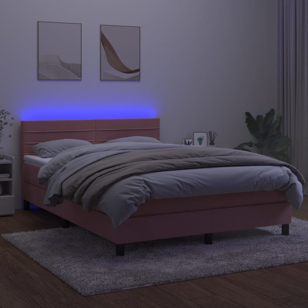 Letto a Molle con Materasso e LED Rosa 140x200 cm in Velluto 3134470