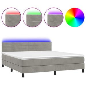 Letto a Molle Materasso e LED Grigio Chiaro 160x200 cm Velluto 3134471