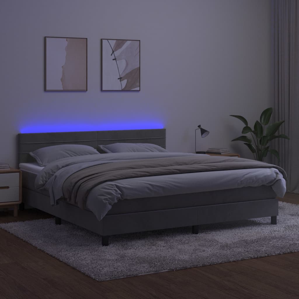 Letto a Molle Materasso e LED Grigio Chiaro 160x200 cm Velluto 3134471