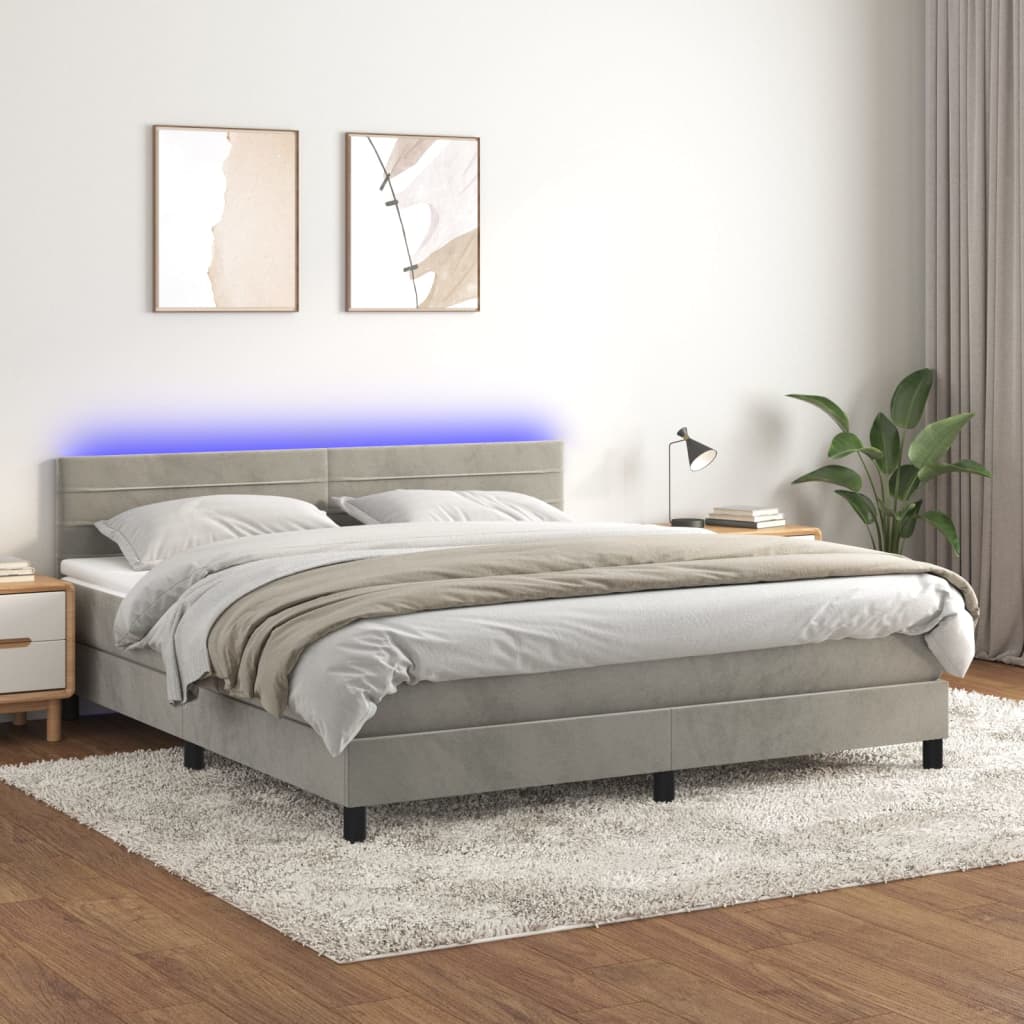 Letto a Molle Materasso e LED Grigio Chiaro 160x200 cm Velluto 3134471