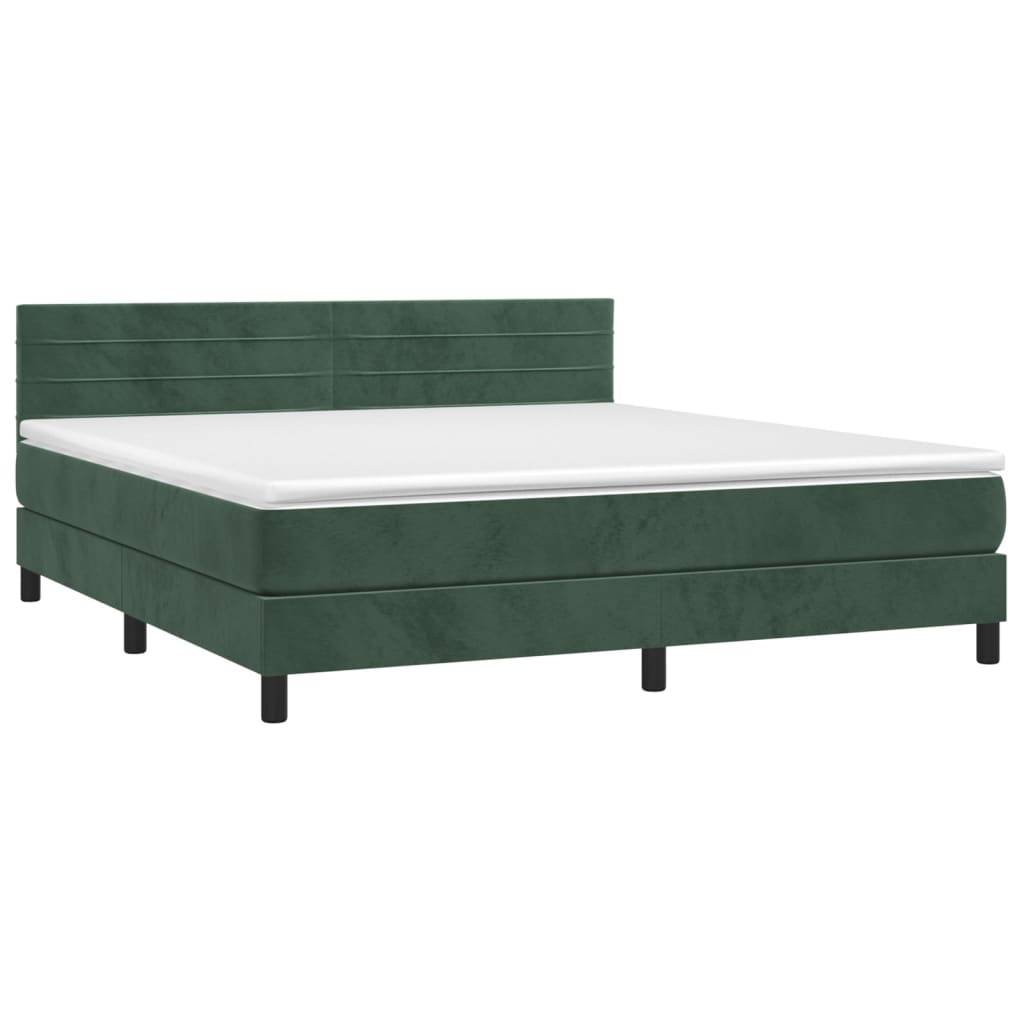 Letto a Molle con Materasso e LED Verde Scuro 160x200cm Velluto 3134474