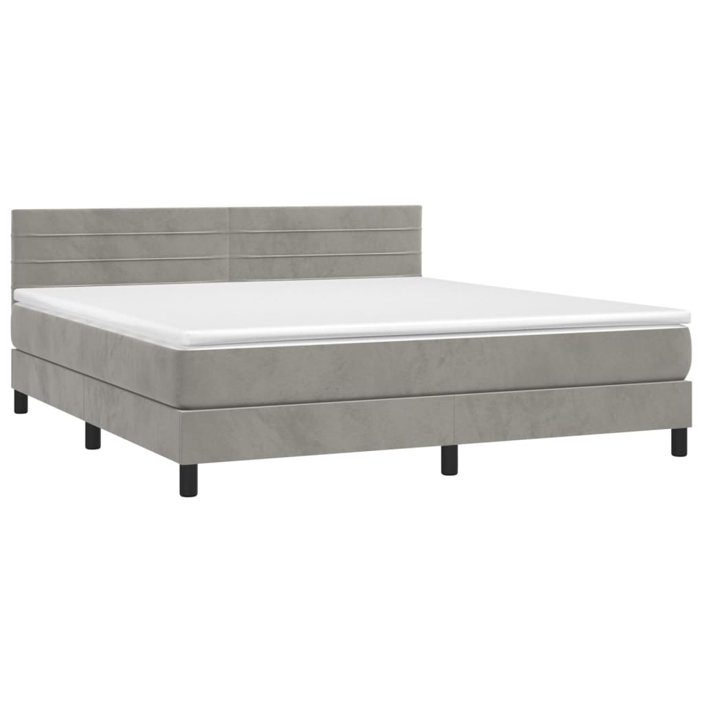 Letto a Molle Materasso e LED Grigio Chiaro 180x200 cm Velluto 3134477