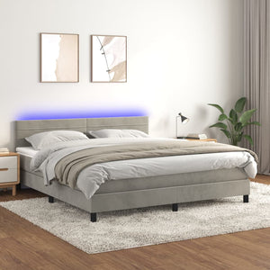 Letto a Molle Materasso e LED Grigio Chiaro 180x200 cm Velluto cod mxl 62049