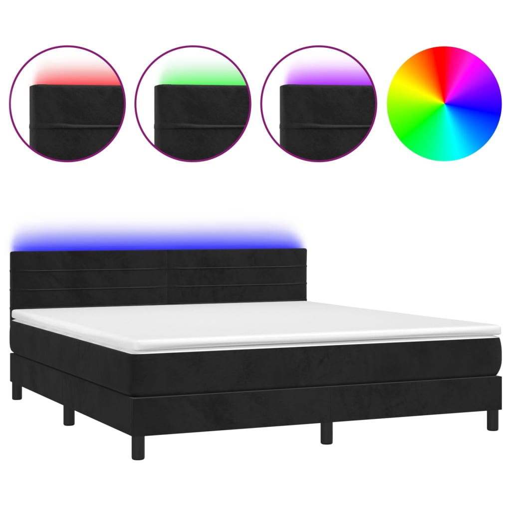 Letto a Molle con Materasso e LED Nero 180x200 cm in Velluto 3134479