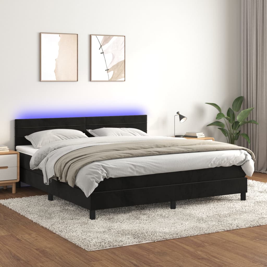 Letto a Molle con Materasso e LED Nero 180x200 cm in Velluto 3134479