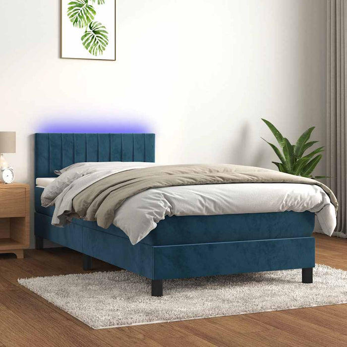 Letto a Molle con Materasso e LED-Struttura Letto con Materasso Blu Scuro 80x200cm in Velluto 527695