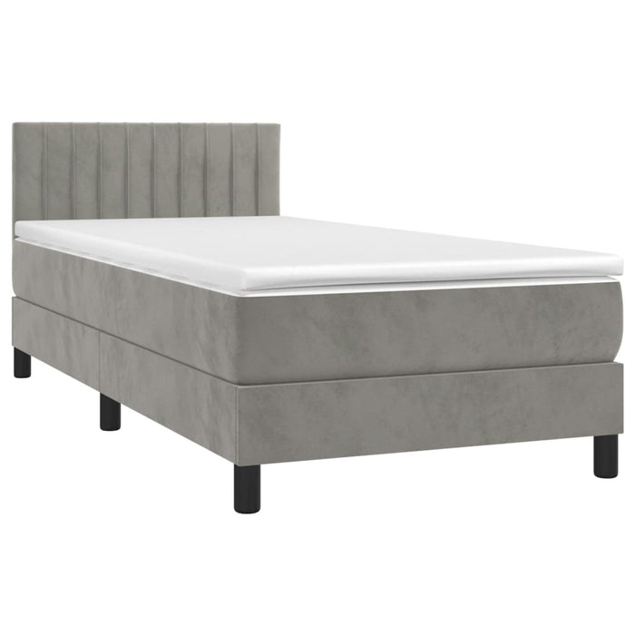 Letto a Molle Materasso e LED Grigio Chiaro 90x190 cm Velluto 3134495