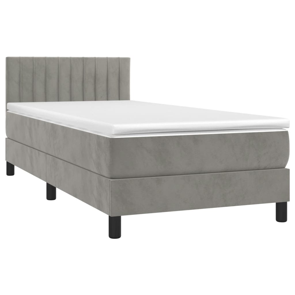 Letto a Molle con Materasso e LED-Struttura Letto con Materasso Grigio Chiaro 90x190 cm Velluto 277683