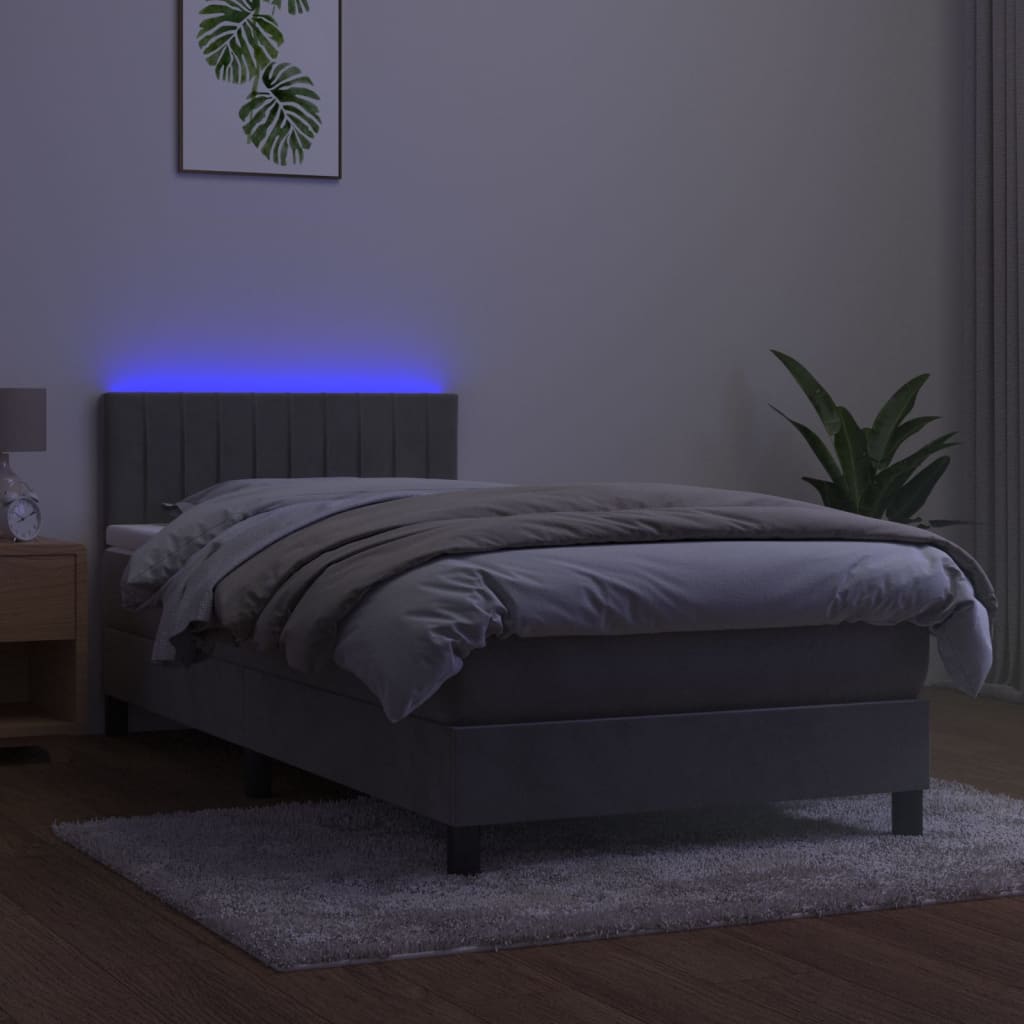 Letto a Molle Materasso e LED Grigio Chiaro 90x190 cm Velluto 3134495