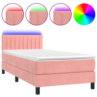 Letto a Molle con Materasso e LED-Struttura Letto con Materasso Rosa 90x190 cm in Velluto 755919