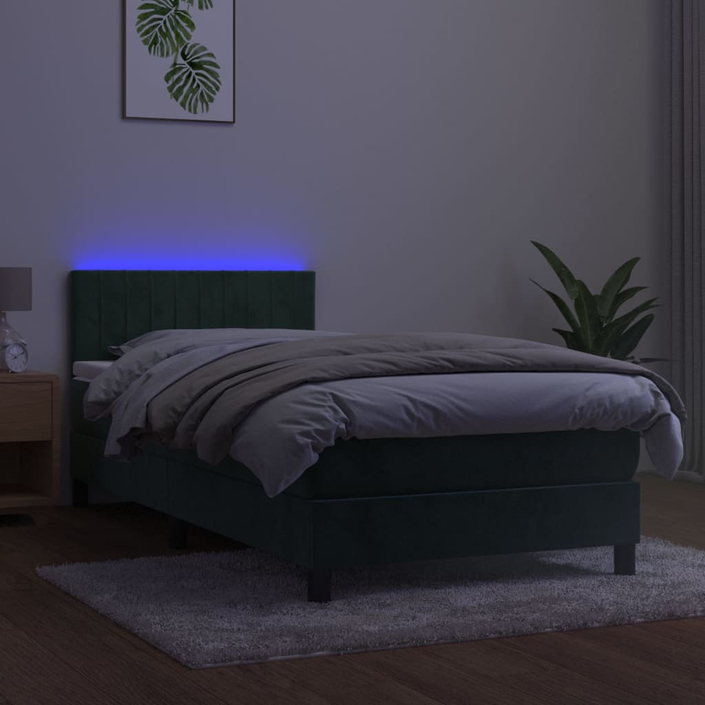 Letto a Molle con Materasso e LED Verde Scuro 90x200cm Velluto cod mxl 61485