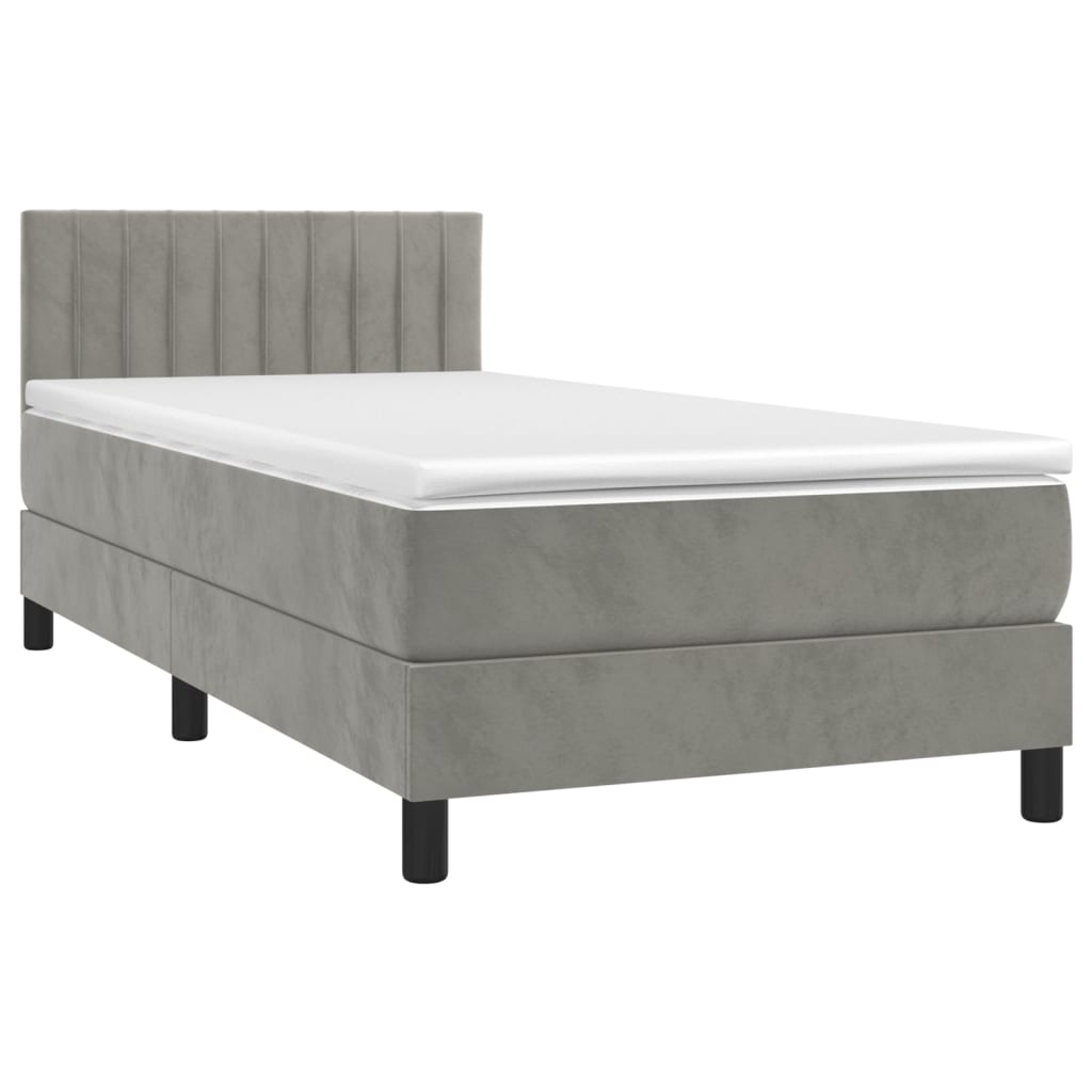 Letto a Molle con Materasso e LED-Struttura Letto con Materasso Grigio Chiaro 100x200 cm Velluto 235388