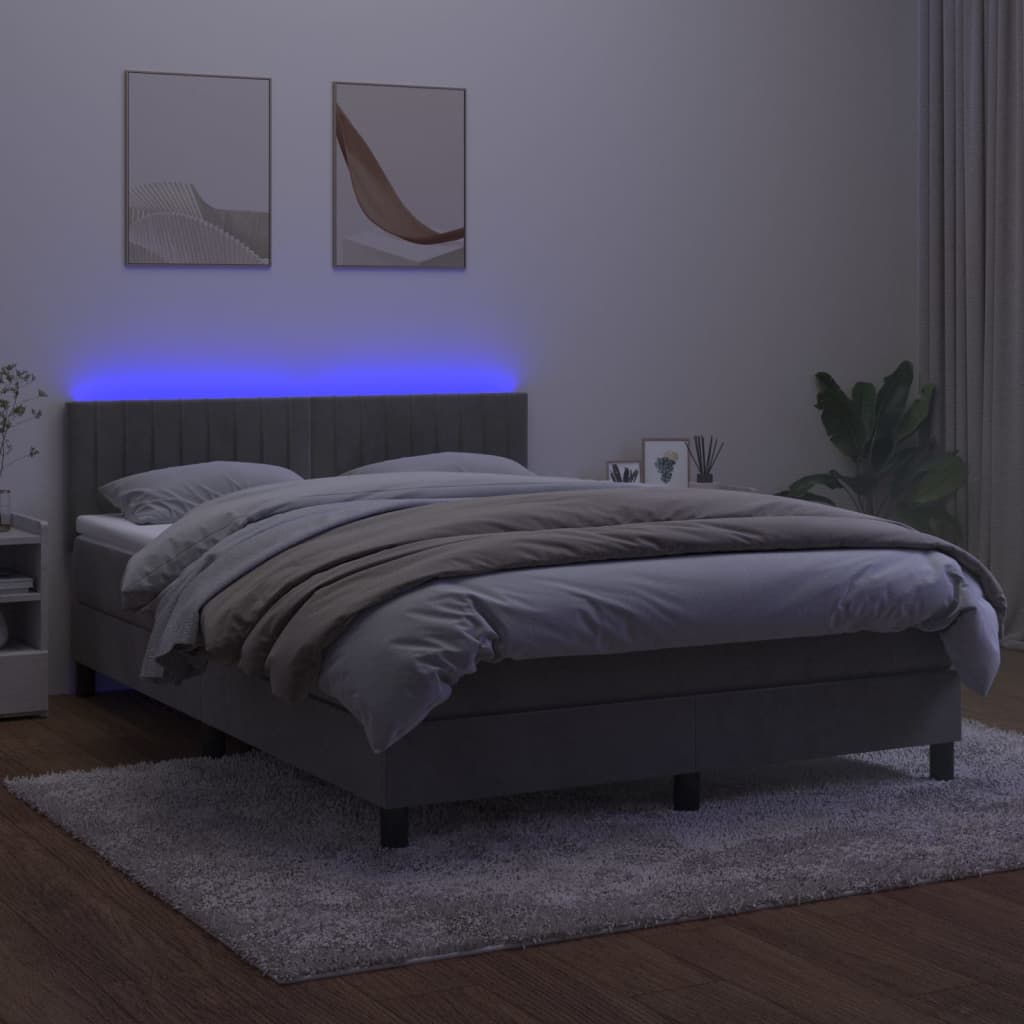 Letto a Molle Materasso e LED Grigio Chiaro 140x190 cm Velluto 3134519