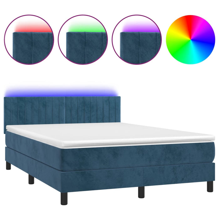 Letto a Molle con Materasso e LED Blu Scuro 140x190 cm 3134523