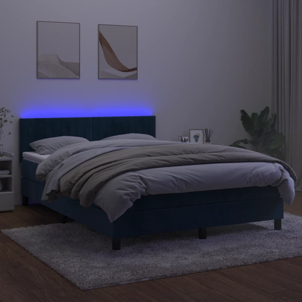 Letto a Molle con Materasso e LED Blu Scuro 140x190 cm 3134523