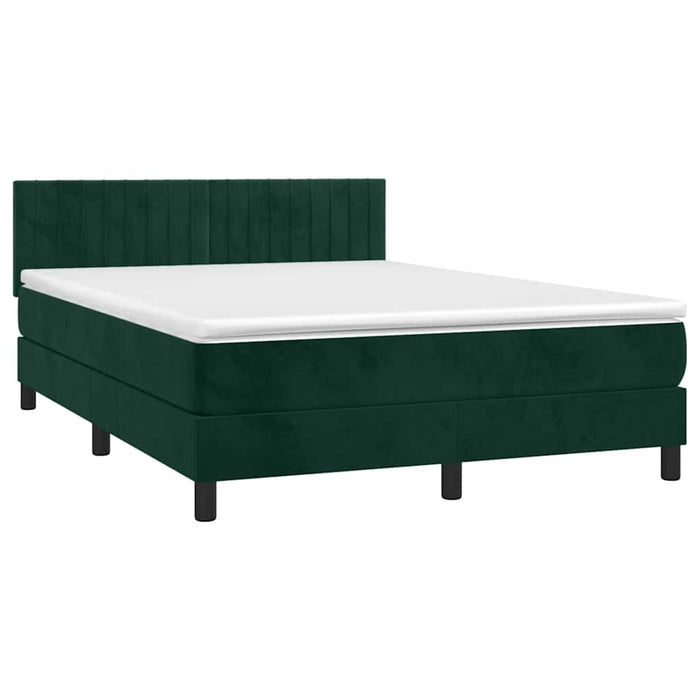 Letto a Molle con Materasso e LED Verde Scuro 140x200cm Velluto 3134528